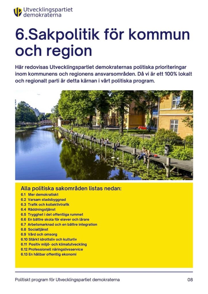 Innehållsförteckning Politiskt program Utvecklingspartiet demokraterna